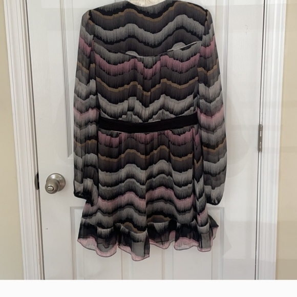 Multi- colored silk overlay printed v-neck dress - Picture 3 of 11